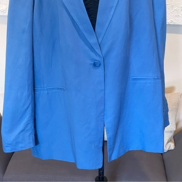 H&M Linen Blend Blazer Jacket Womens Medium Single Button Blue Sz XXL NWT - Picture 3 of 10